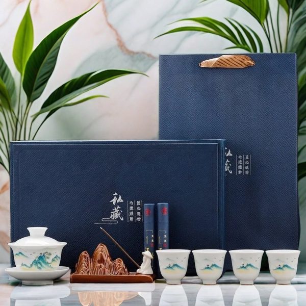 Porcelain Chinese Tea Set With Landscape Pattern