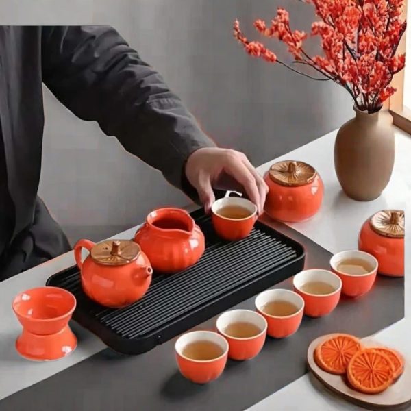 Persimmon Ruyi Ceramic Chinese Tea Set