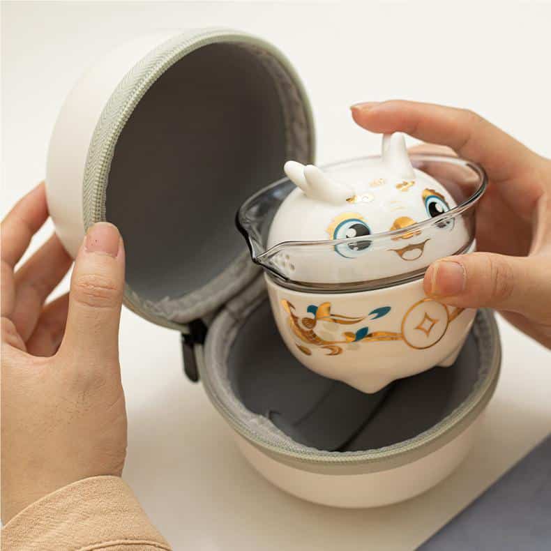 Cute Chinese dragon shape a pot of three cups outdoor portable travel tea set1002