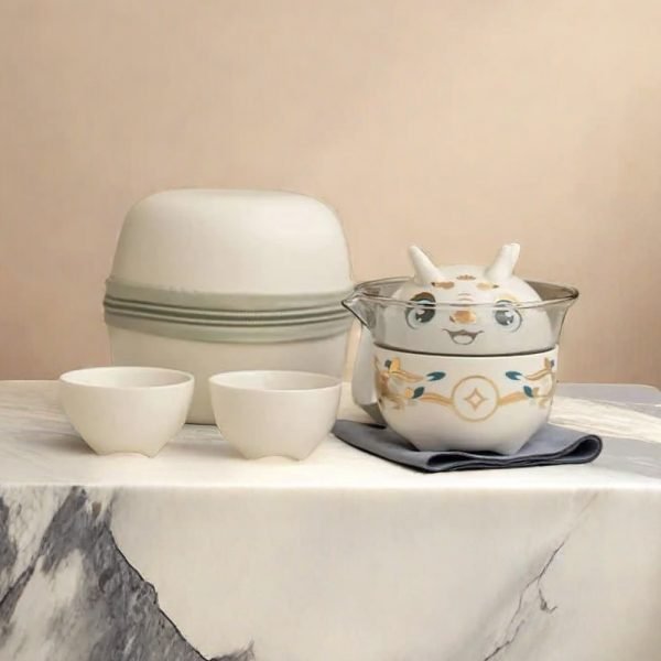 Cute Chinese Dragon Shape A Pot Of Three Cups Outdoor Portable Travel Tea Set
