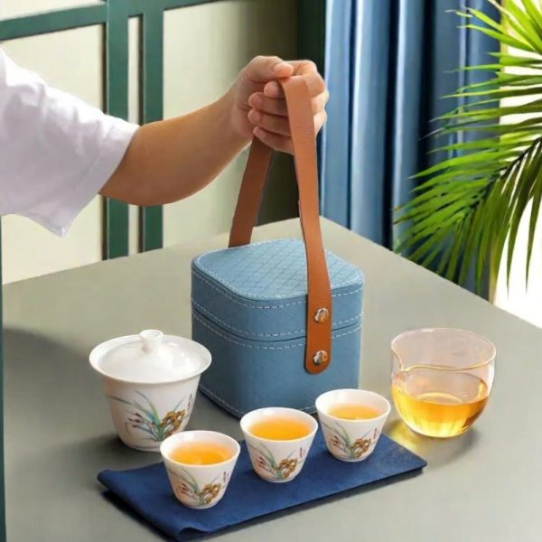 Outdoor Portable Travel Tea Set With Orchid Pattern