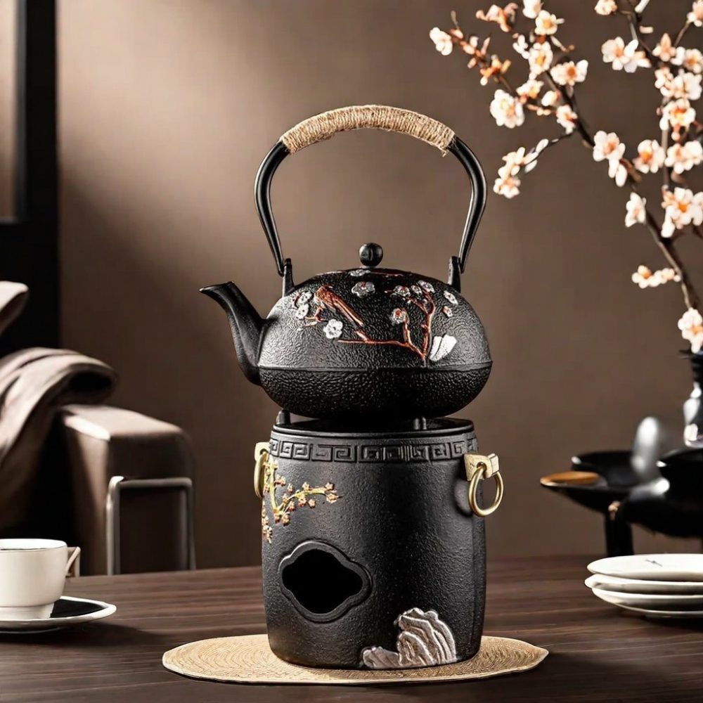 Bird Pattern Japanese Iron Teapot