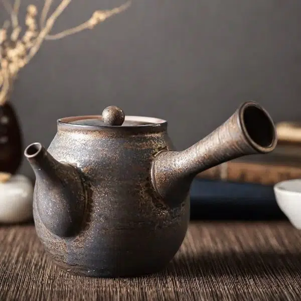 Handle Ceramic Japanese Teapot With Rust Glaze
