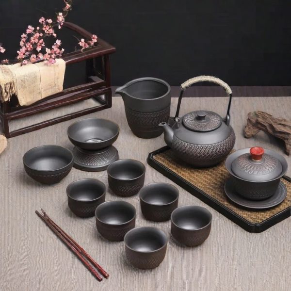 Vintage Style Purple Pottery Chinese Tea Set