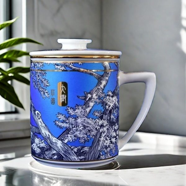 Gold Glazed Bone China Branch Pattern Chinese Tea Cup