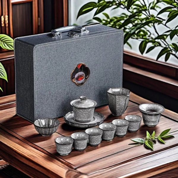 Black Ice Crackle Ceramic Chinese Tea Set