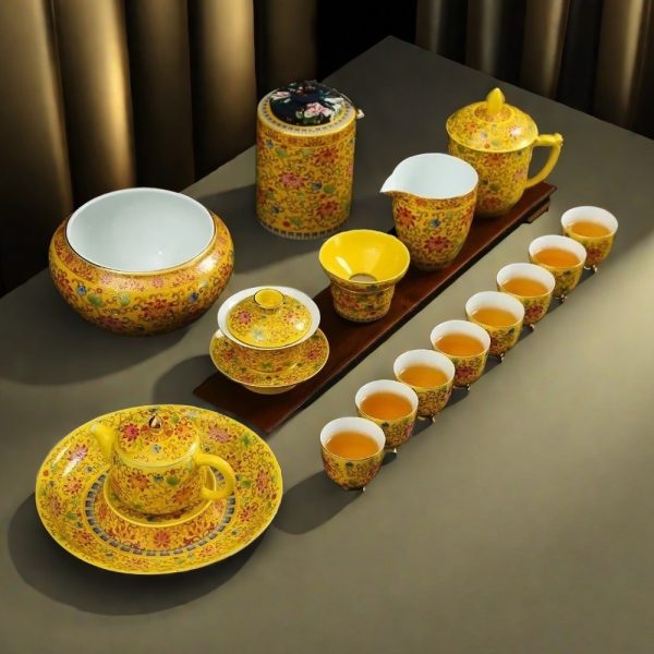 Colorful Flowers Pattern Ceramic Chinese Tea Set