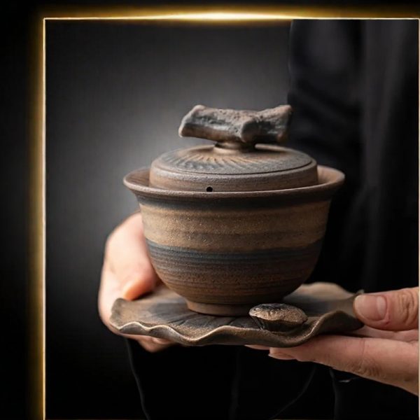 Rust-glazed Ceramic Chinese Gaiwan Tea Set