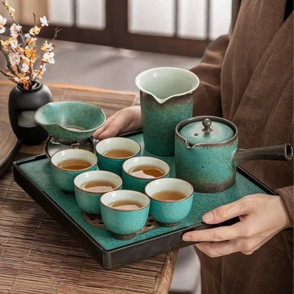 Ceramic Japanese Tea Set With Lotus Theme