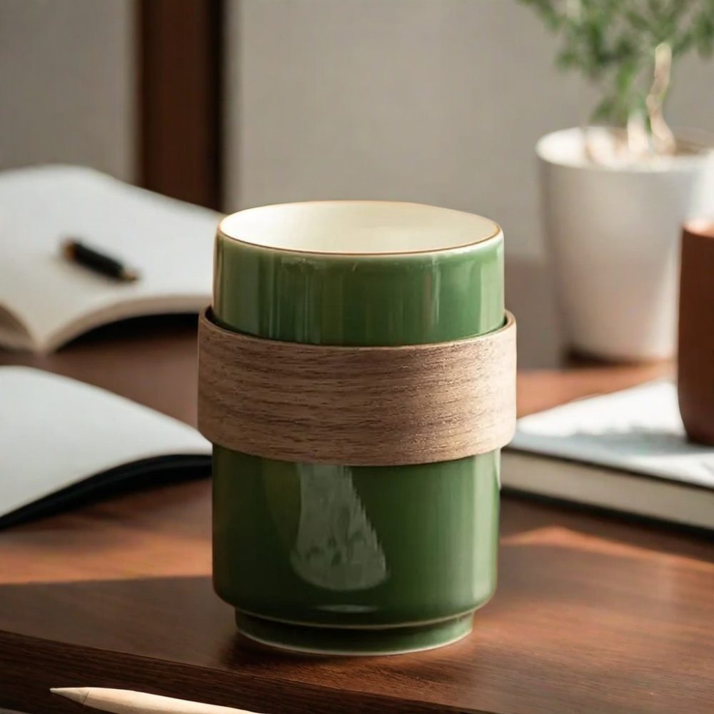 Bamboo-shaped Ceramic Japanese Tea Cup