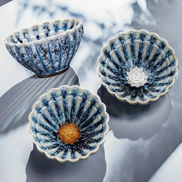 Handmade Golden And Silver Embellished Jianzhan Tea Cup From Jun Kilns