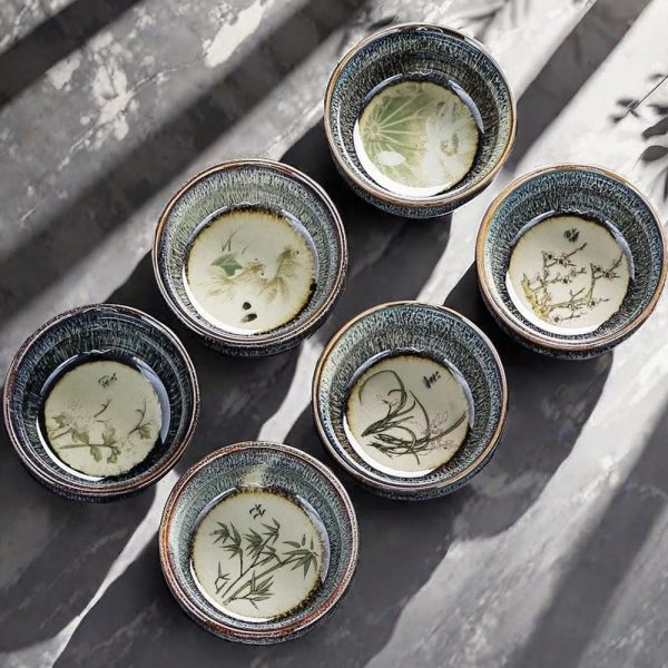 Bamboo Pattern Porcelain Jianzhan Tea Cup Gift Box With 6 Cups