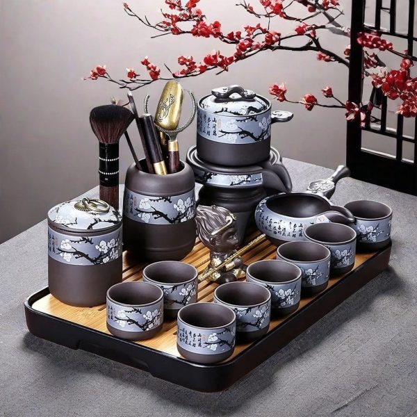 Plum Blossom Pattern Purple Clay Automatic Lazy Tea Set