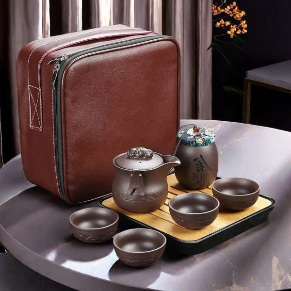 Purple Clay Travel Tea Set With Pixiu Grab Pot