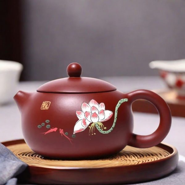 Lotus Pattern Purple Clay Xishi Yixing Teapot