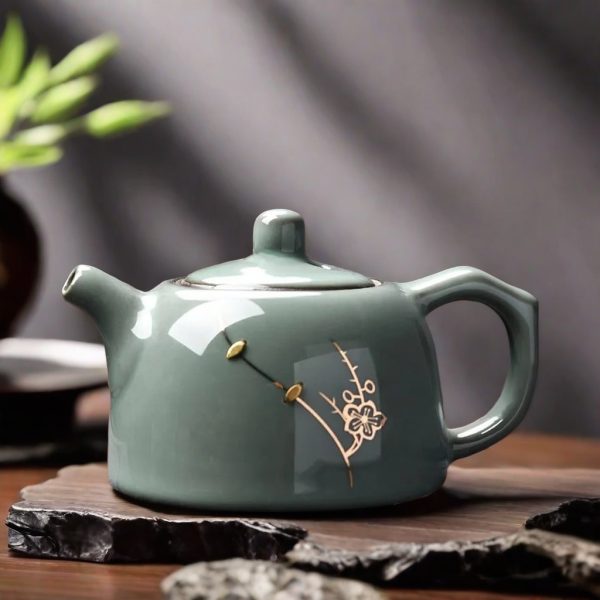 Green Guanyao Kiln Ceramic Chinese Teapot