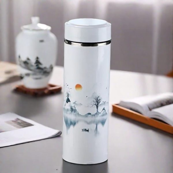 Landscape Painting Yixing Purple Clay Liner Thermos Stainless Steel Tea Cup