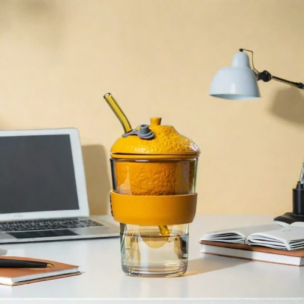 Orange Themed Borosilicate Glass Tea Cup