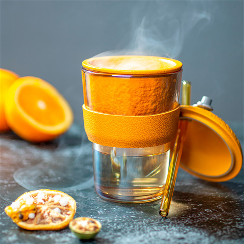 Orange Themed Borosilicate Glass Cup1718
