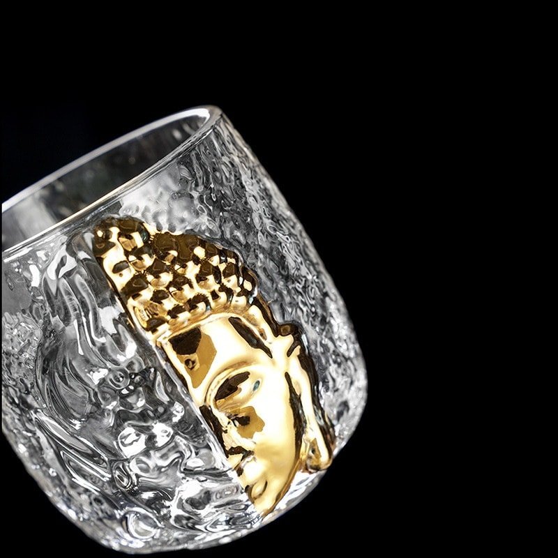 Buddha or Evil Pattern Glass Cup With Golden Glaze23 Buddha or Evil Pattern Glass Cup With Golden Glaze23