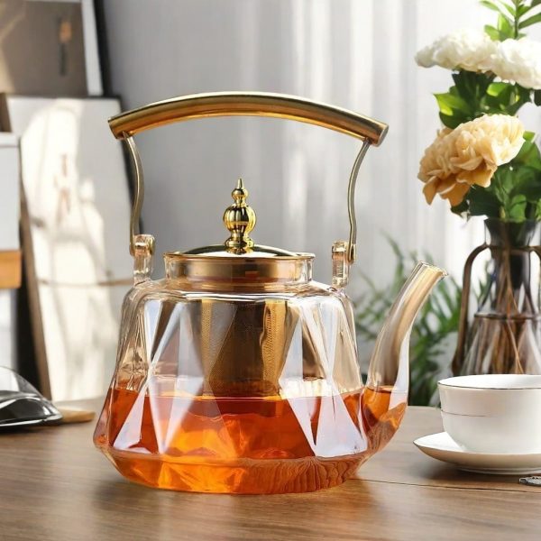 Copper Handle Borosilicate Heat-resistant Glass Teapot