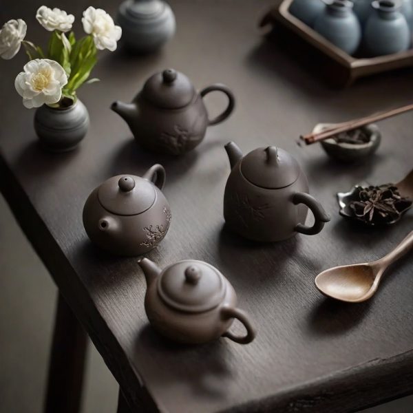 Purple Clay Mini Yixing Teapot(set Of 4)