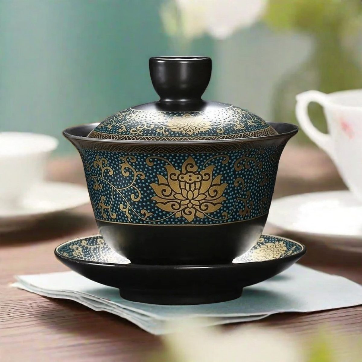 Traditional Handmade Black Clay Classical Chinese Gaiwan Tea Set