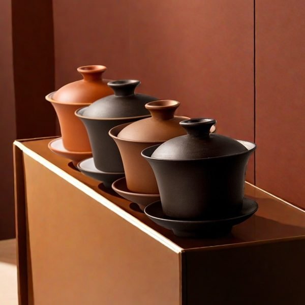 Chinese Elegant Zisha Purple Clay Gaiwan Tea Cups Tea Sets