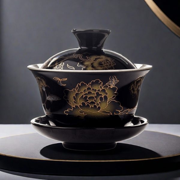 Hand-painted Red And Black Dragon Pattern Gaiwan Tea Set