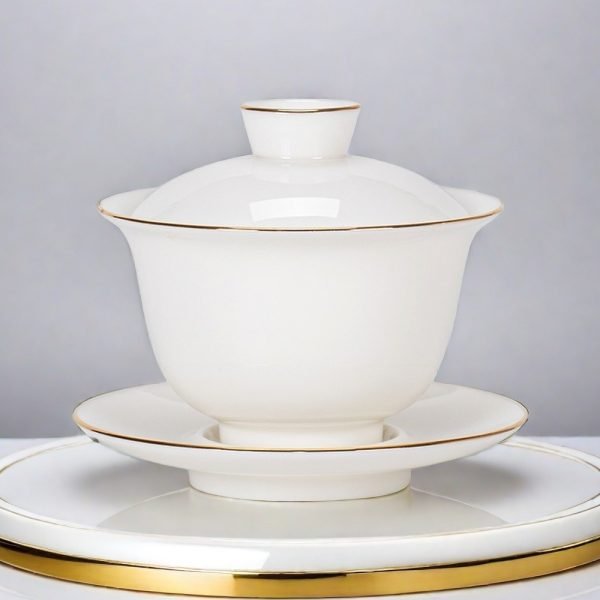 Suet Jade White Handmade Porcelain Ceramic Chinese Gaiwan Tea Set