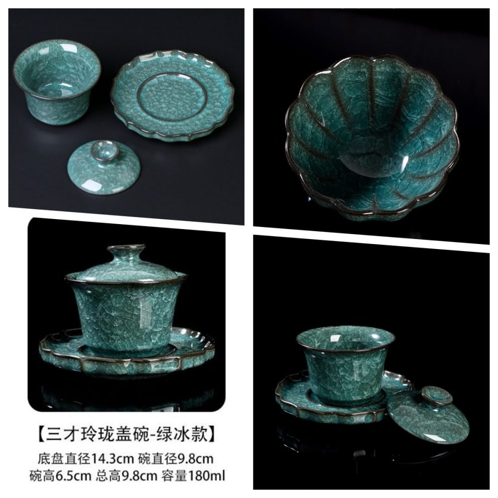 Green Ice Crack Ceramic De Hua Gaiwan Tea Set From China