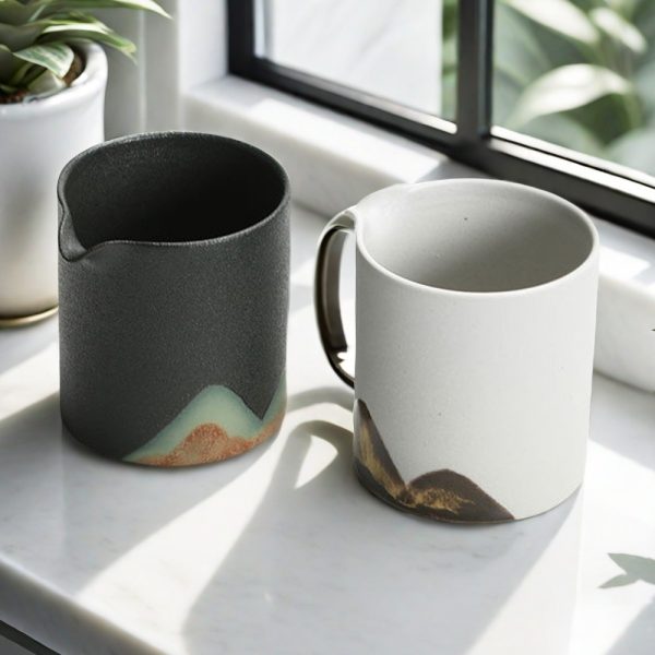 Luwu Mountain Vista Ceramic Tea Pitcher - Handpainted Serenity Gong Dao Bei