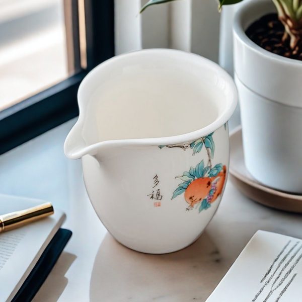 Elegant Hand-painted Persimmon Porcelain Tea Pitcher And Chahai
