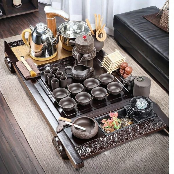 Yixing Purple Clay Automatic Gongfu Tea Set With Flowing Water Tea Tray