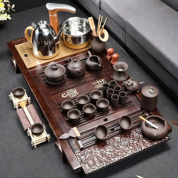 Yixing Purple Clay Gongfu Tea Set With Auspicious Cloud Tea Tray