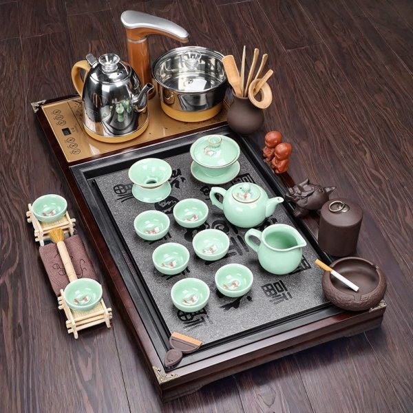 Chinese Ancient Poetry Text Ceramic Gongfu Tea Set