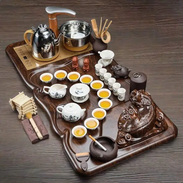 Chinese Ancient Poetry Text Ceramic Gongfu Tea Set