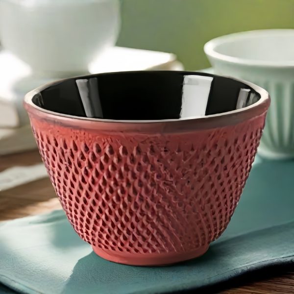 Antique Enameled Red Particle Cast Iron Tea Mug