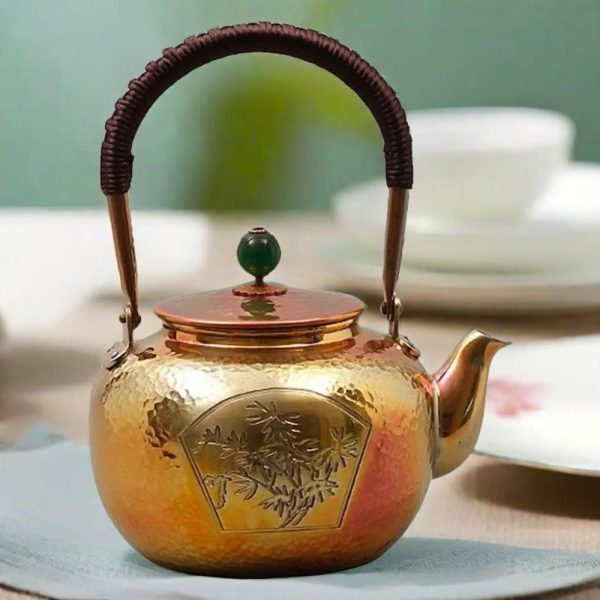 Antique Hand Carved Bamboo Pattern Copper Teapot Water Kettle