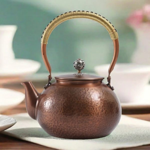 Antique Handmade Hammered Copper Solid Tea Kettle And Teapot