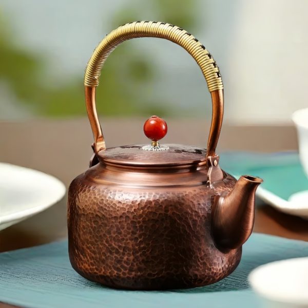 Antique Handmade Hammered Copper Teapot For Sale