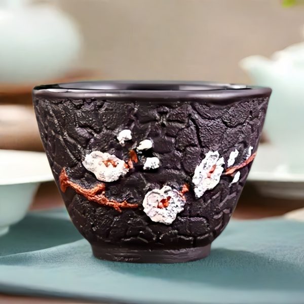 2.2 Fl Oz/65 Ml Plum Relief Cast Iron Cup For Tea