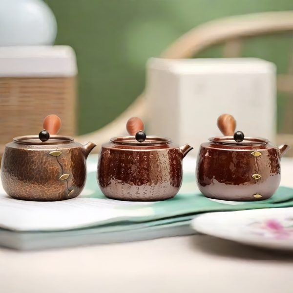 Antique Patch Theme Copper Teapots Tea Kettles With Wooden Handle