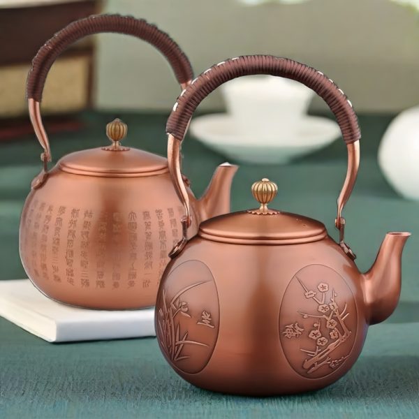 Antique Plants Patterns And Buddhist Scriptures Copper Teapots