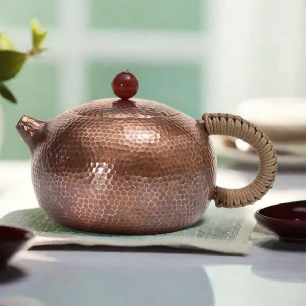 Authentic Vintage Hammered Xishi Copper Teapot For Sale