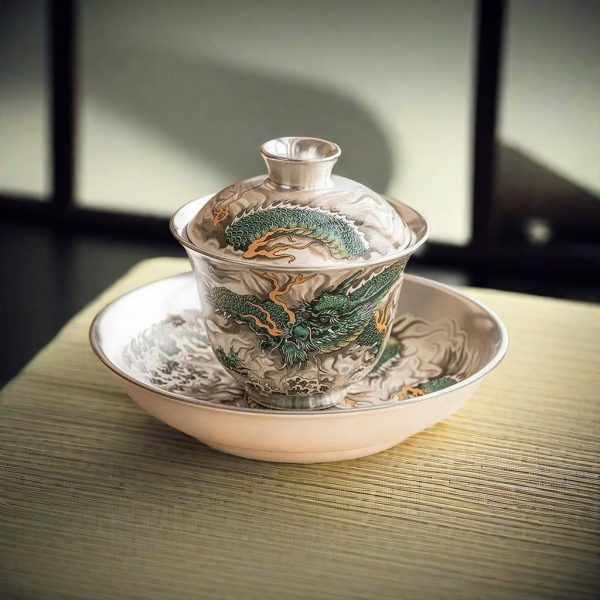 Best Gilded Silver Glaze Dragon Theme Chinese Porcelain Gaiwan Set