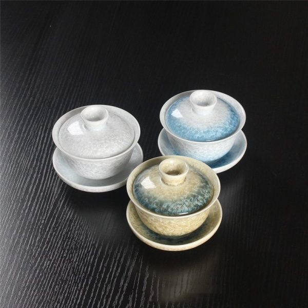Antique Crystalline Glaze Gradient Color Gaiwan Tea Cups Set