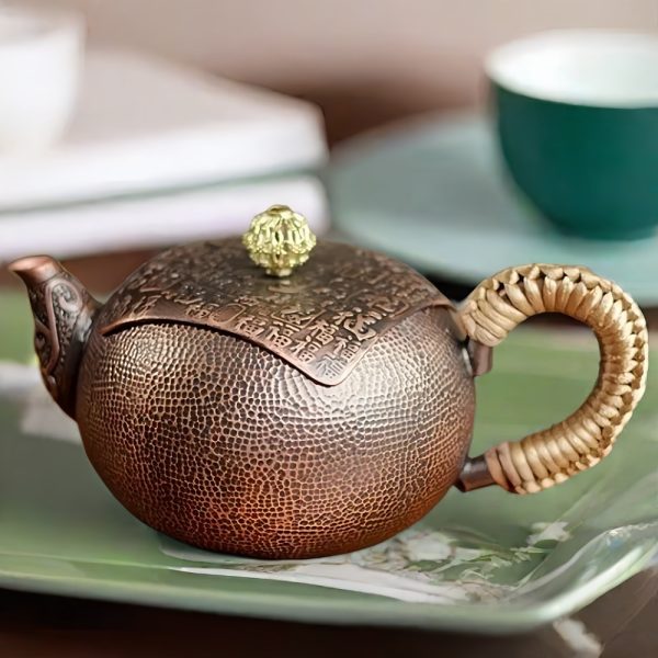 Hand Carved Blessing Characters Antique Copper Tea Kettle