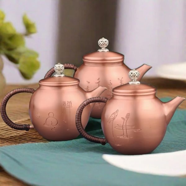 Hand Carved Zen Antique Patterns Copper Teapots Tea Kettles