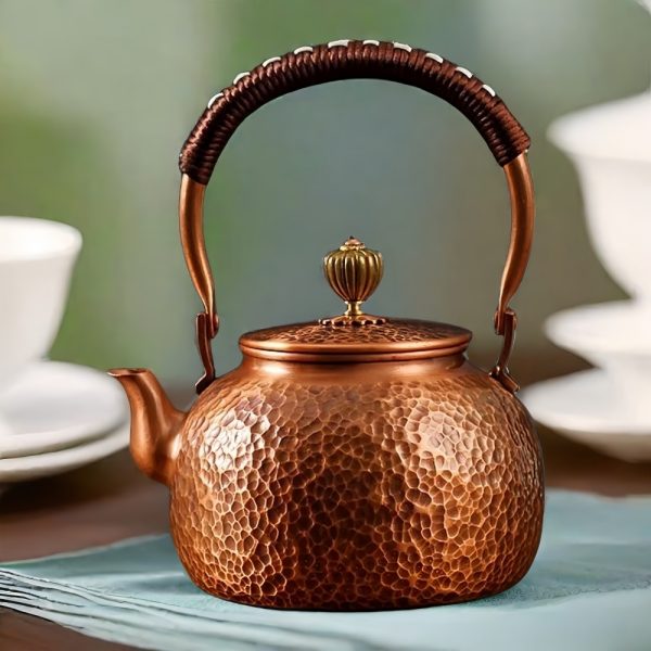 Handmade Thick Hammered Red Copper Teapot Vintage Kettle